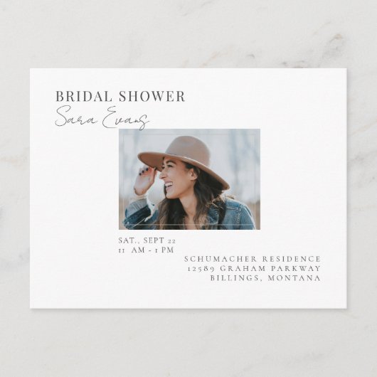 シンプルフォトブライダルシャワーホワイト招待状 ポストカード (正面)