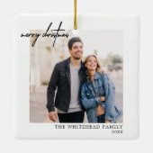 シンプルフォトブラックメリークリスマスホワイト セラミックオーナメント (裏面)