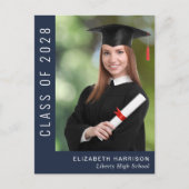 シンプルフォトブルー卒業 案内ポストカード (正面)