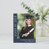 シンプルフォトブルー卒業 案内ポストカード (スタンド正面)
