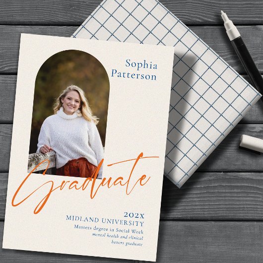 シンプルフォトブルー&オレンジ 案内状