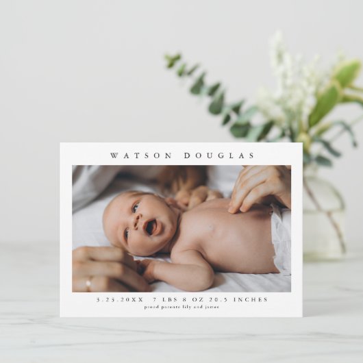 シンプルフォト生まれたばかりのベビーフォト誕生 サンキューカード (スタンド正面)