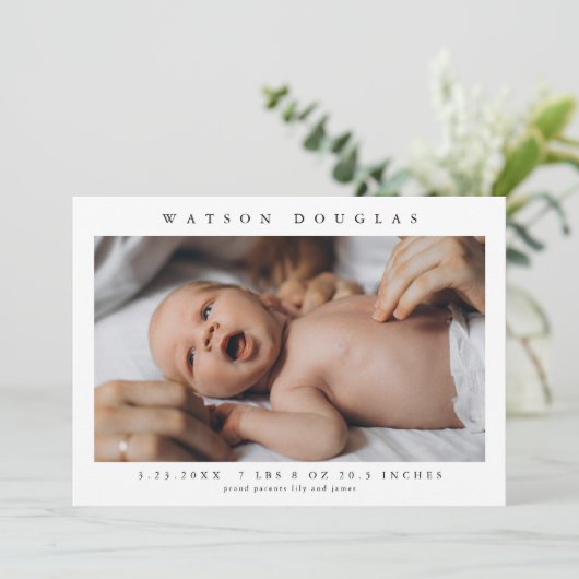 シンプルフォト生まれたばかりのベビーフォト誕生 案内状 (スタンド正面)
