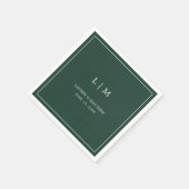 シンプルフォレストグリーンモノグラムエレガントな結婚式 スタンダードカクテルナプキン (角)
