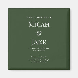 シンプルフォレストグリーン&ホワ結婚イトの日付 マグネット