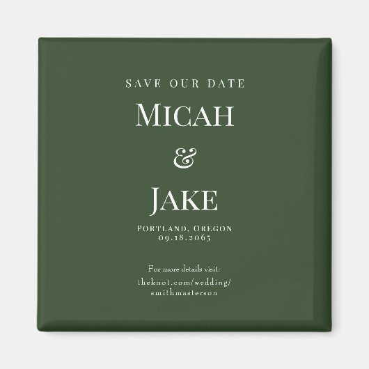 シンプルフォレストグリーン&ホワ結婚イトの日付 マグネット (正面)