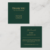 シンプルフォレストグリーン&金ゴールドありがとう スクエア名刺 (正面/裏面)