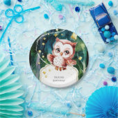 シンプルフォレストフクロウ誕生日 ペーパープレート (パーティー)