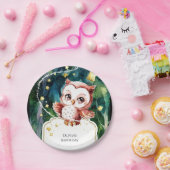 シンプルフォレストフクロウ誕生日 ペーパープレート (パーティー)