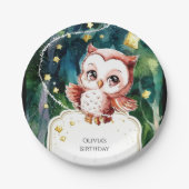 シンプルフォレストフクロウ誕生日 ペーパープレート (正面)