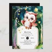 シンプルフォレストフクロウ誕生日 招待状 (正面/裏面)