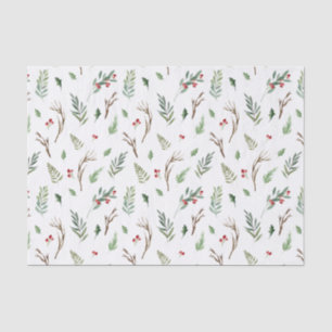 シンプルフォレストベリーピネコーンウォーターカラークリスマス 薄葉紙