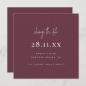 シンプルフォントスモダンクエアブルガンディ日付の変更 招待状 (正面/裏面)