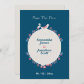 シンプルフォークモダンスタイルブルー日付の保存 招待状 (正面/裏面)