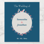 シンプルフォークモダンスタイルブルー結婚ズ ワインラベル (シングルラベル)