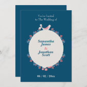 シンプルフォークモダンスタイルブルー 招待状 (正面/裏面)