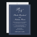 シンプルフォーマルエレガントモノグラムNavy Blue 結婚's 招待状<br><div class="desc">スタイルネイビー伝統的ブルーの結婚式招待状とクラシックのデザインとシンプル2つのイニシャルモノグラムと薄い中の書の中にエレガントあなたの名前を持つ。すべてのデザイン要素は、デザイン編集ツールで変更できる。これらのエレガントな結婚式の招待状は、のフォーマルために完璧結婚である。</div>