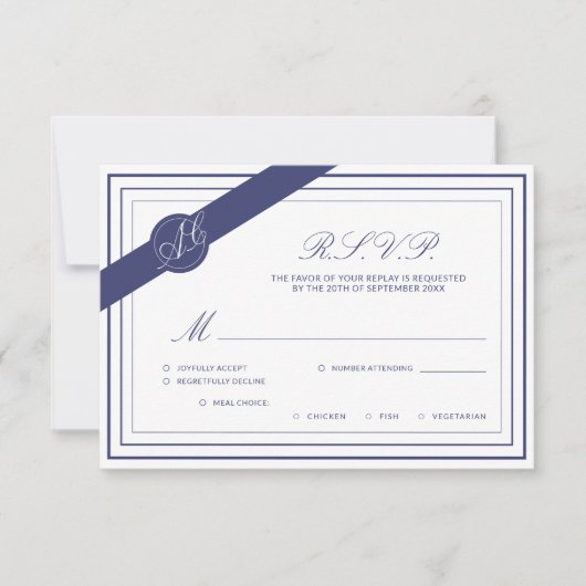 シンプルフォーマルエレガント結婚クラシック 出欠カード (正面)