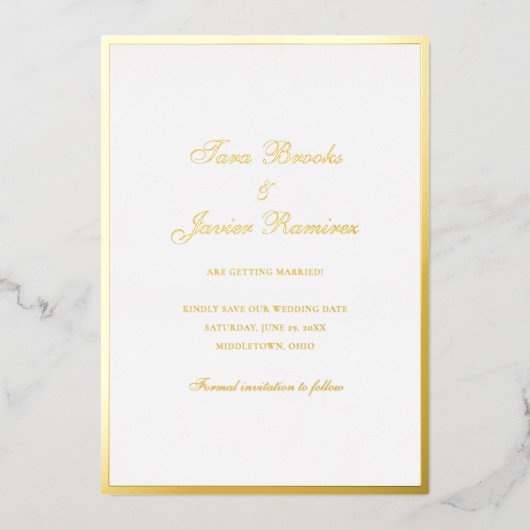 シンプルフォーマルエレガント結婚式の日付の保存 箔招待状 (正面)