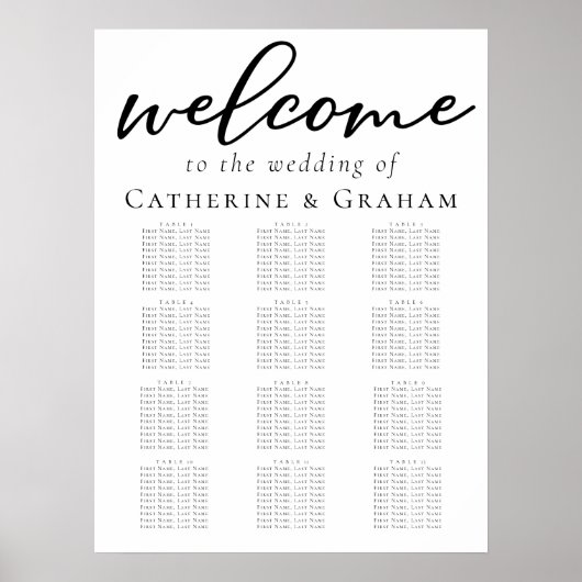 シンプルフォーマルエレガント黒結婚座席表 ポスター (正面)