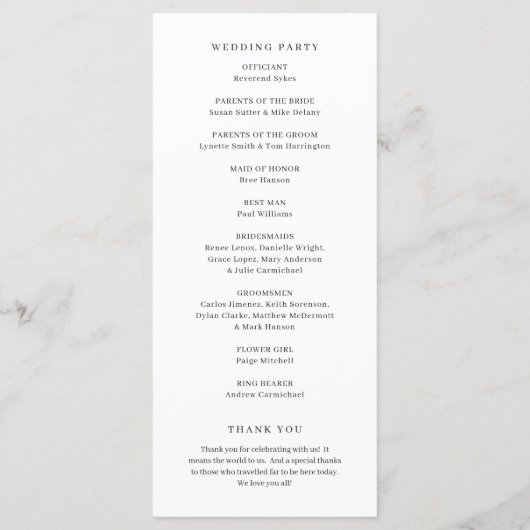 シンプルフォーマルクラシックエレガントウェディング プログラム (裏面)