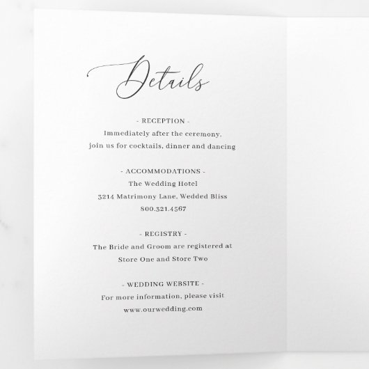 シンプルフォーマルクラシック伝統的エレガントウェディング 三つ折り招待状 (内部最初)