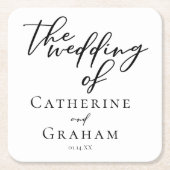 シンプルフォーマルブラックタイポグラフィモダン結婚ズ スクエアペーパーコースター (正面)
