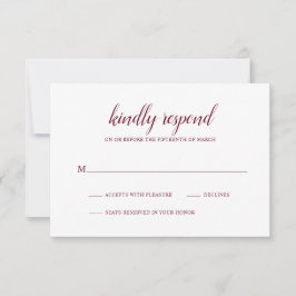 シンプルフォーマルブルゴーニュエレガントウェディング 出欠カード