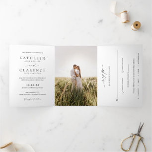 シンプルフォーマルミニマル写真クラシック結婚の 三つ折り招待状