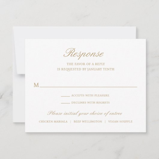 シンプルフォーマル伝統的エレガント結婚金ゴールド 出欠カード (正面)