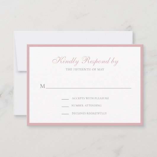 シンプルフォーマル伝統的ピンクダスティバラ結婚ズ 出欠カード (正面)