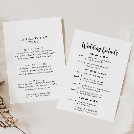 シンプルフォーマル書結婚旅程カード 招待状