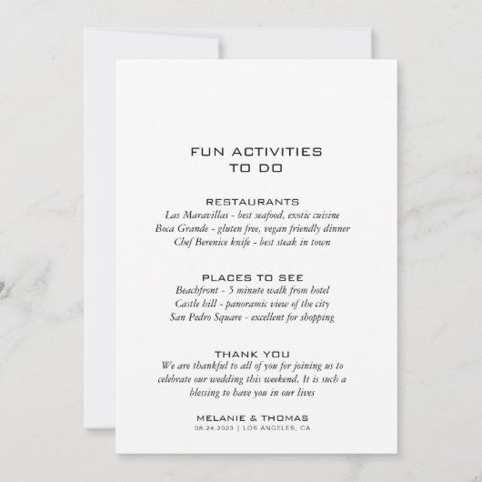 シンプルフォーマル書結婚旅程カード 招待状 (裏面)