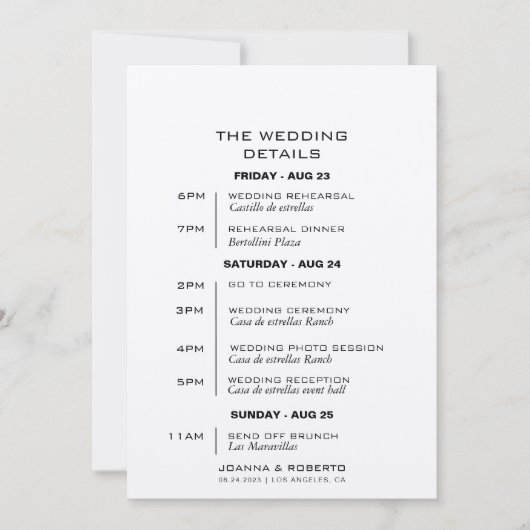 シンプルフォーマルKraftの結婚旅程カード 招待状 (正面)