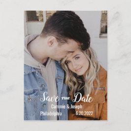 シンプルフモダンォトBW文字結婚式日付の保存 案内ポストカード