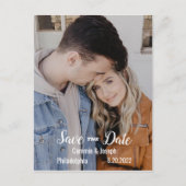 シンプルフモダンォトBW文字結婚式日付の保存 案内ポストカード (正面)