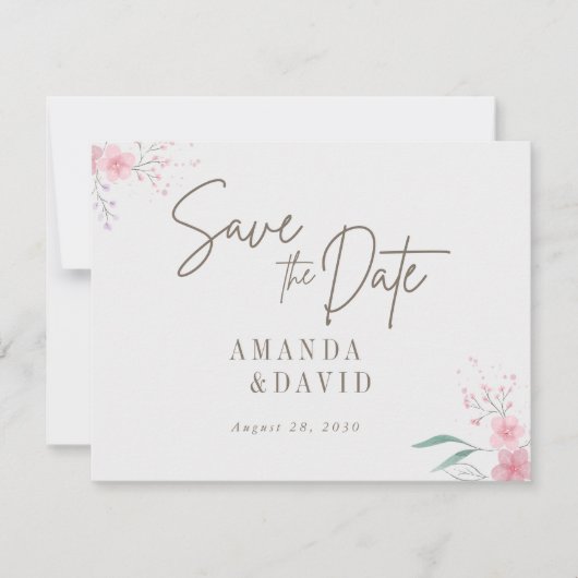 シンプルフラワーエレガントな結婚式の日付を保存 (正面)