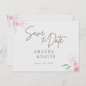 シンプルフラワーエレガントな結婚式の日付を保存 (正面/裏面)