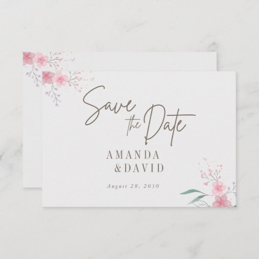 シンプルフラワーエレガントな結婚式の日付を保存 (正面/裏面)