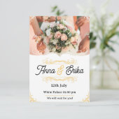 シンプルフラワーオーバーレイ結婚式招待状写真 招待状 (スタンド正面)