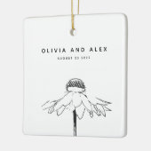 シンプルフラワーラインスケッチ(白黒) セラミックオーナメント (左)