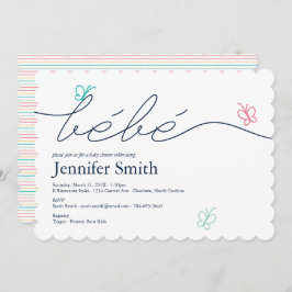 シンプルフランスのBebe Butterfly Baby Shour 招待状