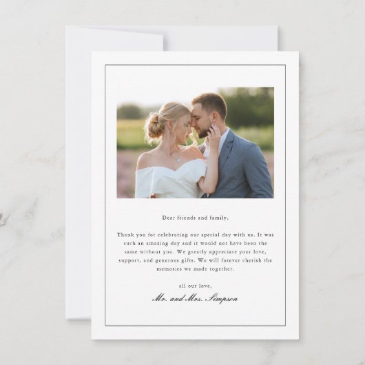 シンプルフルブリードポートレート結婚の写真 サンキューカード (裏面)