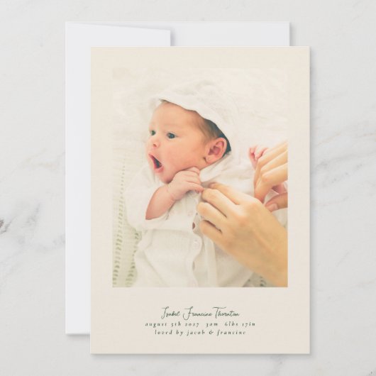 シンプルフレモダンーム5コラージュ写真スクリプトベビー 案内状 (正面)