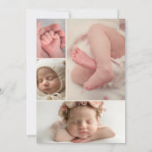 シンプルフレモダンーム5コラージュ写真スクリプトベビー 案内状 (裏面)