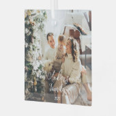 シンプルフレームエレガントタイポグラフィファミリ写真 ガラスオーナメント (正面左)