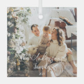 シンプルフレームエレガントタイポグラフィファミリ写真 ガラスオーナメント (正面)