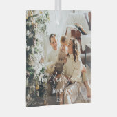 シンプルフレームエレガントタイポグラフィファミリ写真 ガラスオーナメント (正面右)