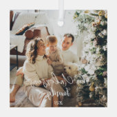 シンプルフレームエレガントタイポグラフィファミリ写真 ガラスオーナメント (裏面)