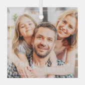 シンプルフレームシモダンックファミリーフォトホリデー ガラスオーナメント (正面)